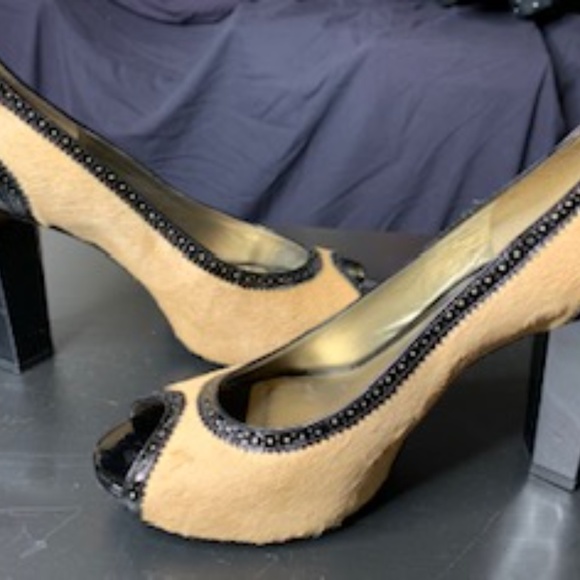 DianeVon Furstenberg Cowhide/Patent Peep Toe Heels - Picture 3 of 5